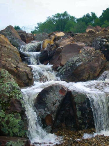 mossy boulder waterfall