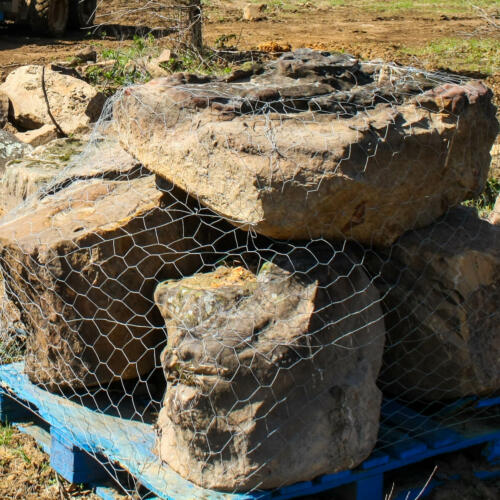 pallet of boulders with lichen