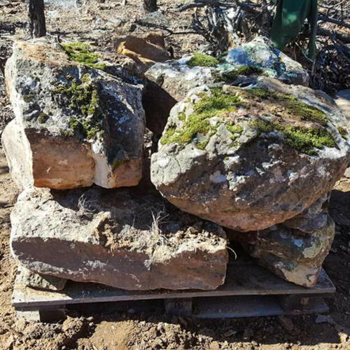 pallet of mossy covered boulders